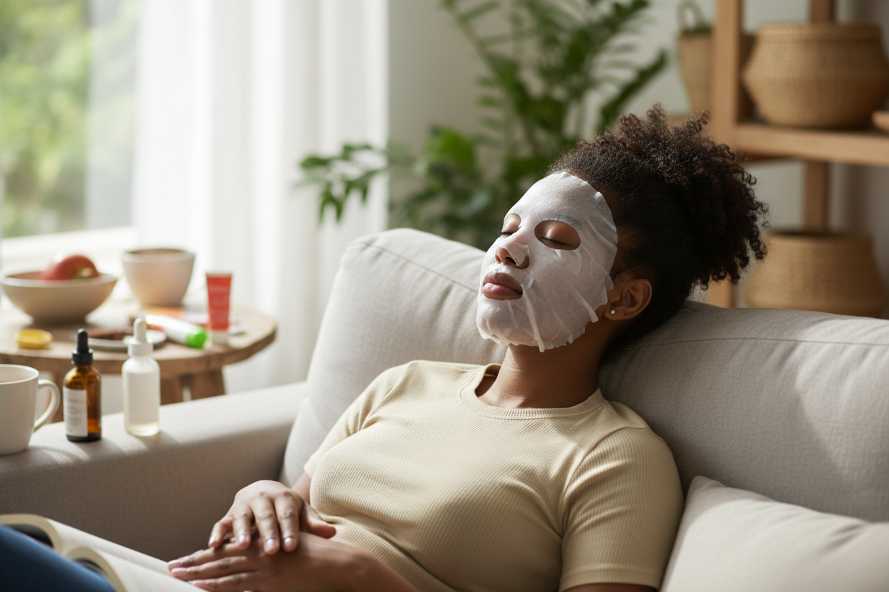 A picture a south african youth wearing a sheet face mask 